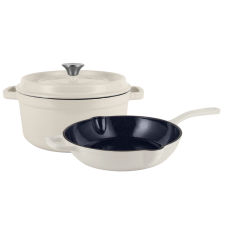 Retro sada Vintage Cuisine s litinovým hrncem 4,3 l a pánví Krémová
