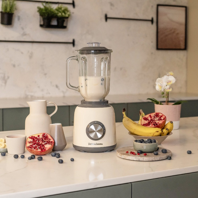 Stolní mixér Vintage Cuisine v retro stylu s mini sekáčkem Krémový