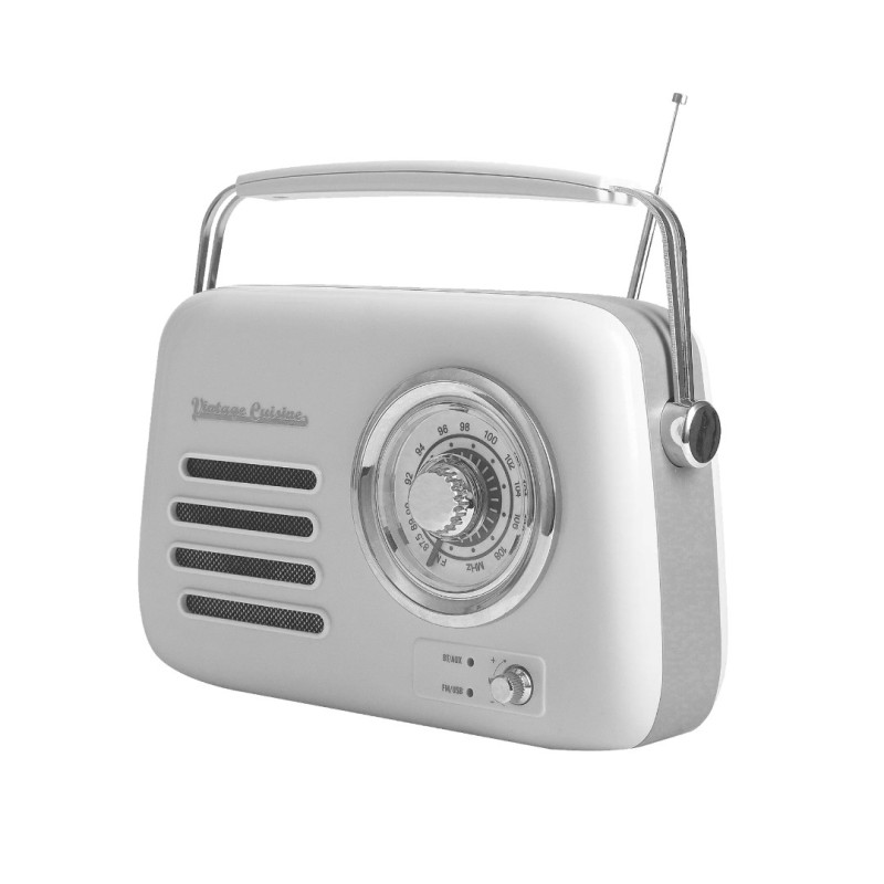 Kuchyňské rádio Vintage Cuisine retro s Bluetooth a batérií Bílé