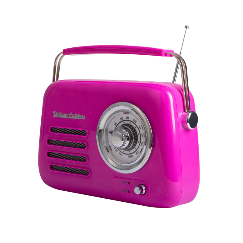 Kuchyňské rádio Vintage Cuisine v retro stylu s kovovou rukojetí, Bluetooth a baterií fuchsie (lesk)