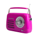 Kuchyňské rádio Vintage Cuisine v retro stylu s kovovou rukojetí, Bluetooth a baterií fuchsie (lesk)