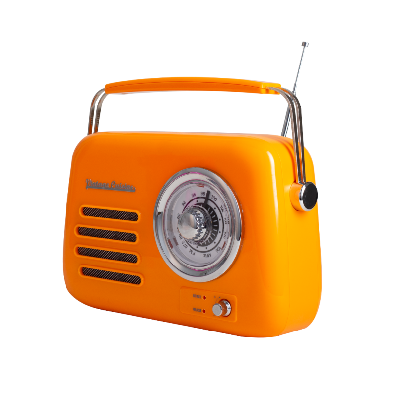 Kuchyňské rádio Vintage Cuisine v retro stylu s kovovou rukojetí, Bluetooth a baterií Oranžové (lesklé)