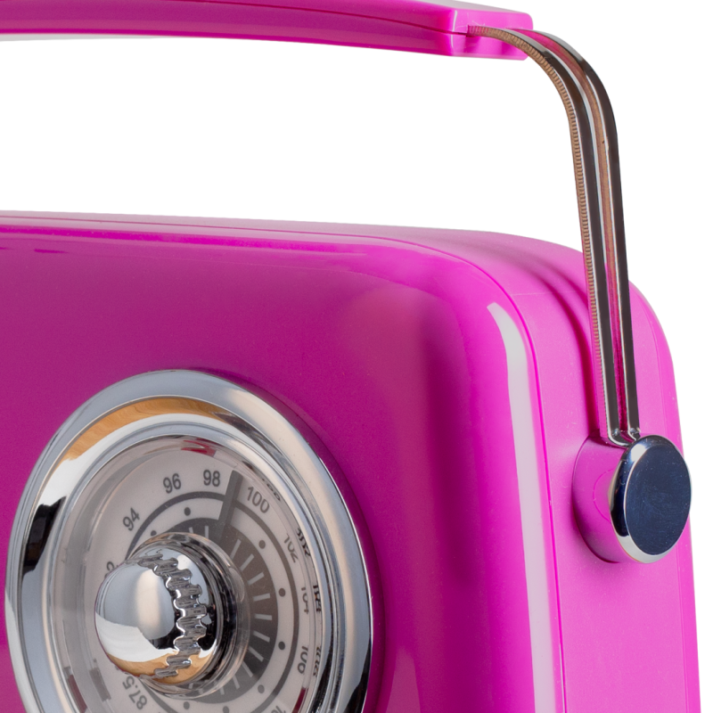 Kuchyňské rádio Vintage Cuisine v retro stylu s kovovou rukojetí, Bluetooth a baterií fuchsie (lesk)