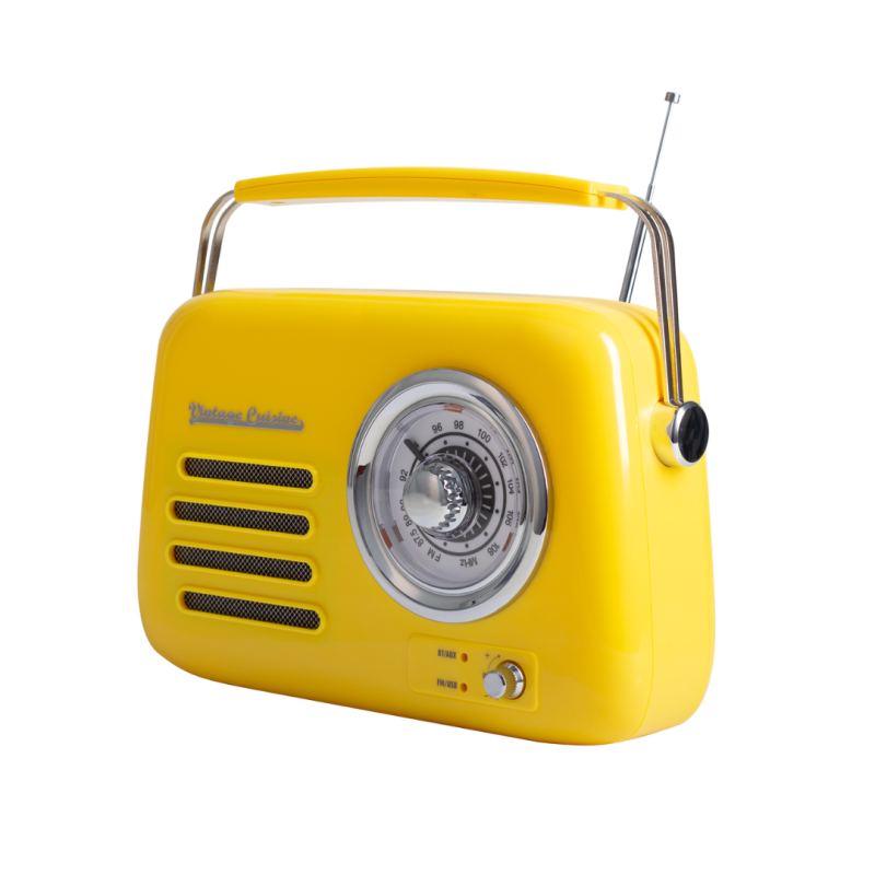 Kuchyňské rádio Vintage Cuisine v retro stylu s kovovou rukojetí s Bluetooth a baterií Žluté (lesk)