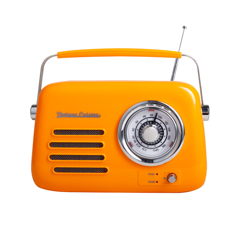 Kuchyňské rádio Vintage Cuisine v retro stylu s kovovou rukojetí, Bluetooth a baterií Oranžové (lesklé)