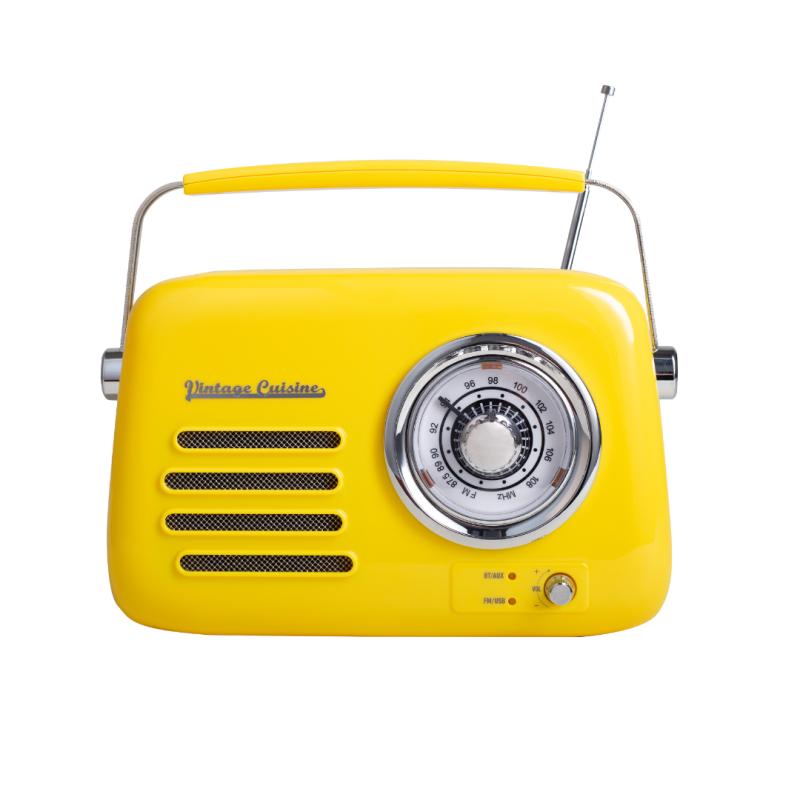 Kuchyňské rádio Vintage Cuisine v retro stylu s kovovou rukojetí s Bluetooth a baterií Žluté (lesk)