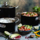 Sada hrnců Vintage Cuisine v retro stylu s víky, 6 kusů, černá