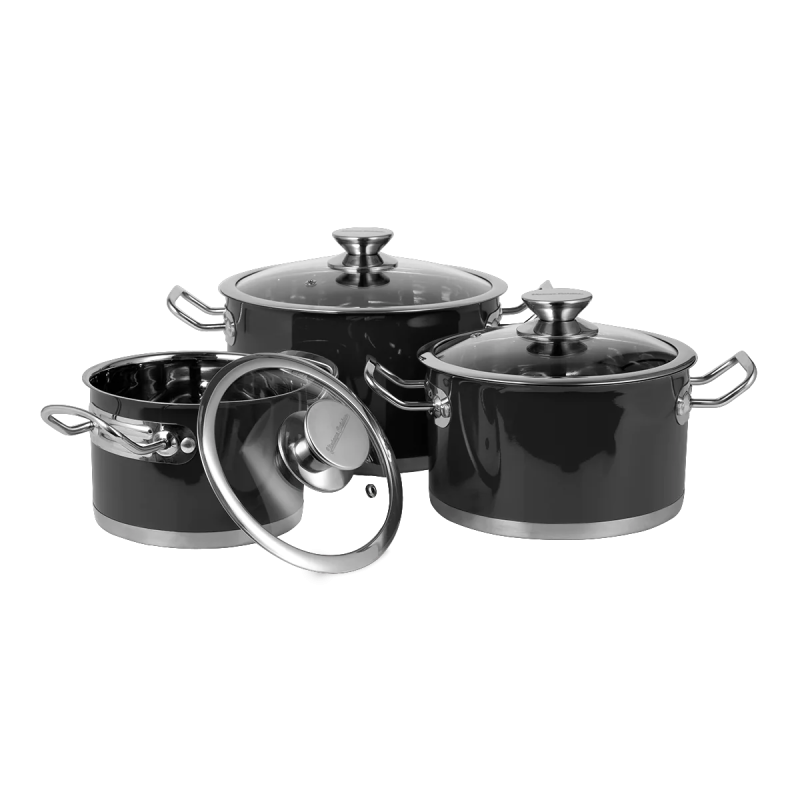 Sada hrnců Vintage Cuisine v retro stylu s víky, 6 kusů, černá