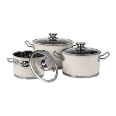 Sada hrnců Vintage Cuisine v retro stylu s víky, 6 kusů, krémová