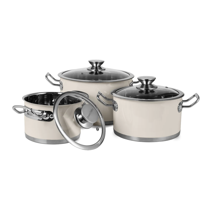 Sada hrnců Vintage Cuisine v retro stylu s víky, 6 kusů, krémová