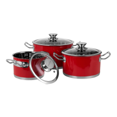 Sada hrnců Vintage Cuisine v retro stylu s poklicemi 6 kusů Červená