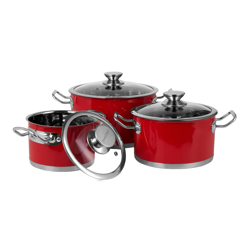 Sada hrnců Vintage Cuisine v retro stylu s poklicemi 6 kusů Červená