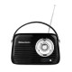 Kuchyňské rádio Vintage Cuisine v retro stylu s koženým páskem, Bluetooth a baterií Černé