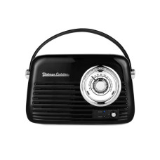 Kuchyňské rádio Vintage Cuisine v retro stylu s koženým páskem, Bluetooth a baterií Černé