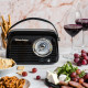 Kuchyňské rádio Vintage Cuisine v retro stylu s koženým páskem, Bluetooth a baterií Černé