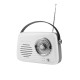 Vintage Cuisine kuchyňské rádio v retro stylu s koženým páskem, Bluetooth a baterií Bílé